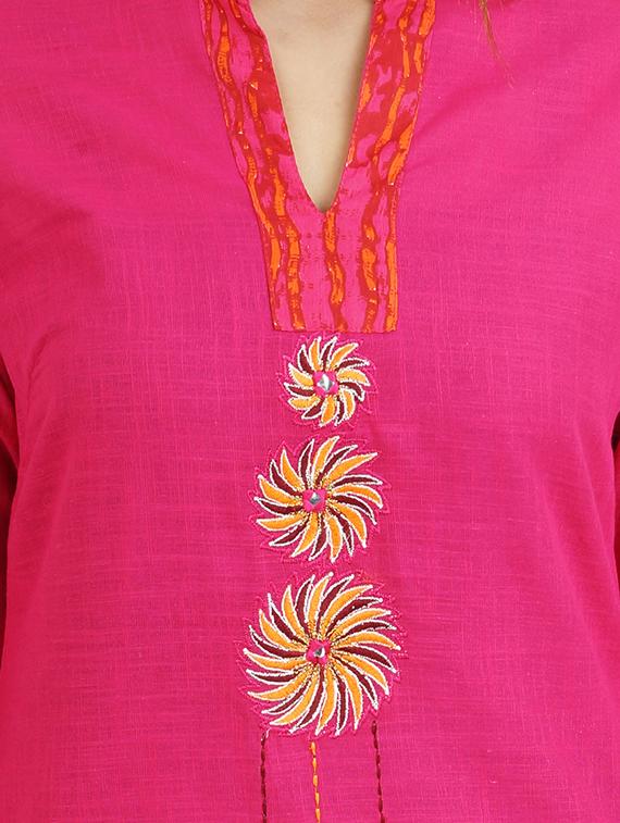 pink cotton straight kurta - 14544259 - Zoom Image - 4