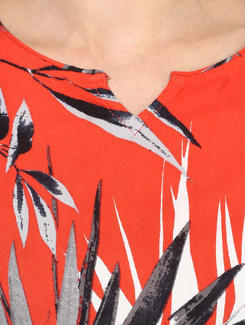 orange rayon a-line kurti - 14545950 - Zoom Image - 4