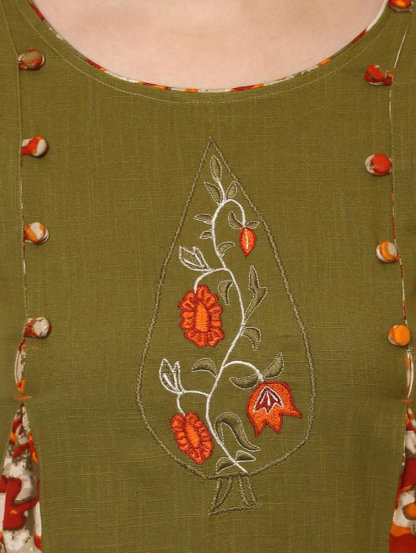 green rayon aline kurta - 14547628 - Zoom Image - 4