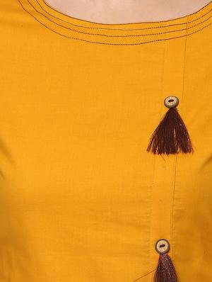 mustard cotton straight kurta - 14547659 - Standard Image - 4
