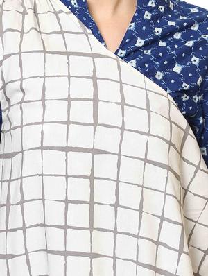 white & blue cotton layered kurta - 14547669 - Standard Image - 4