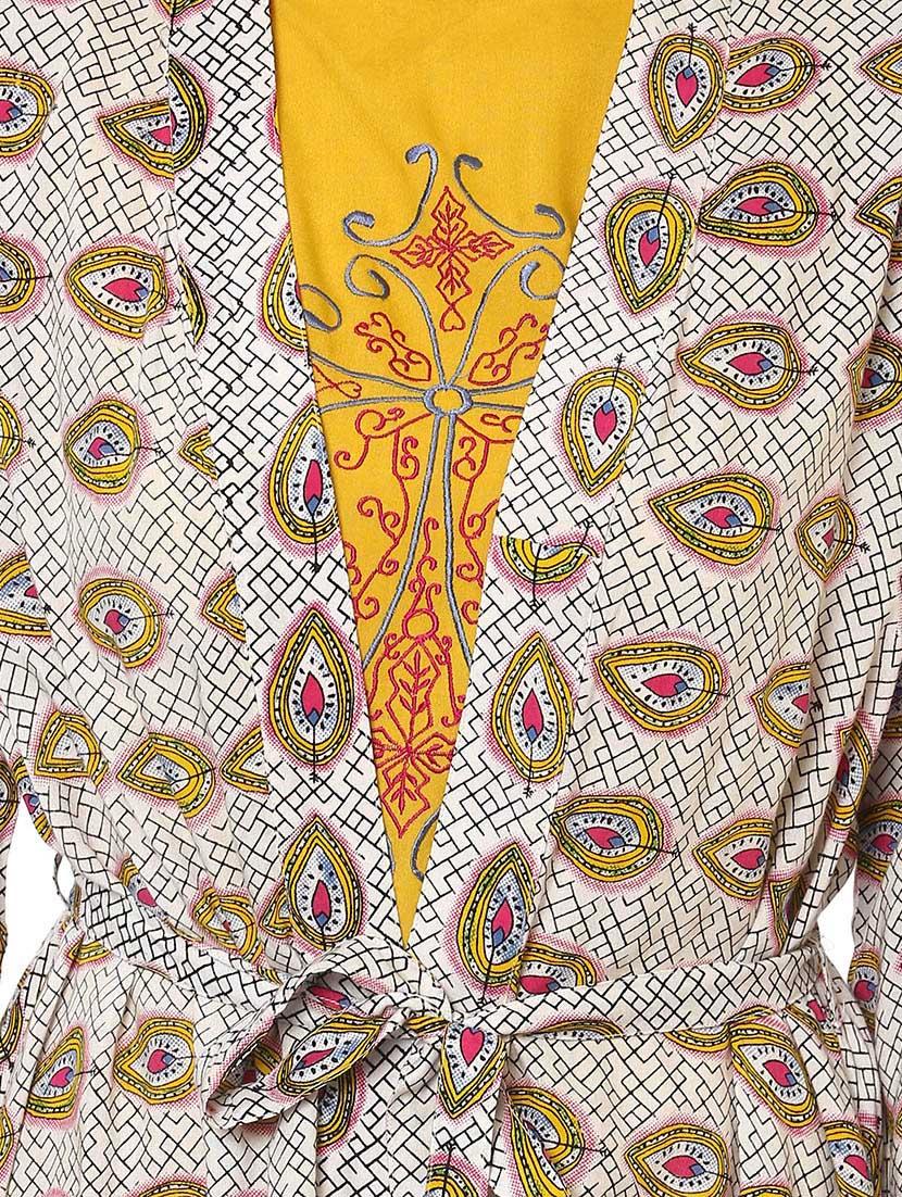 beige cotton layered kurta - 14547699 - Zoom Image - 4