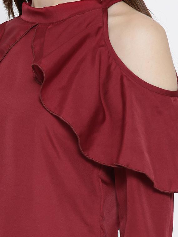 cold shoulder bell sleeved ruffle top - 14547787 - Zoom Image - 4