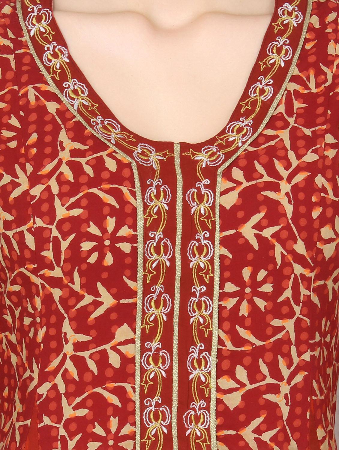 maroon cotton flared kurta - 14549392 - Zoom Image - 4