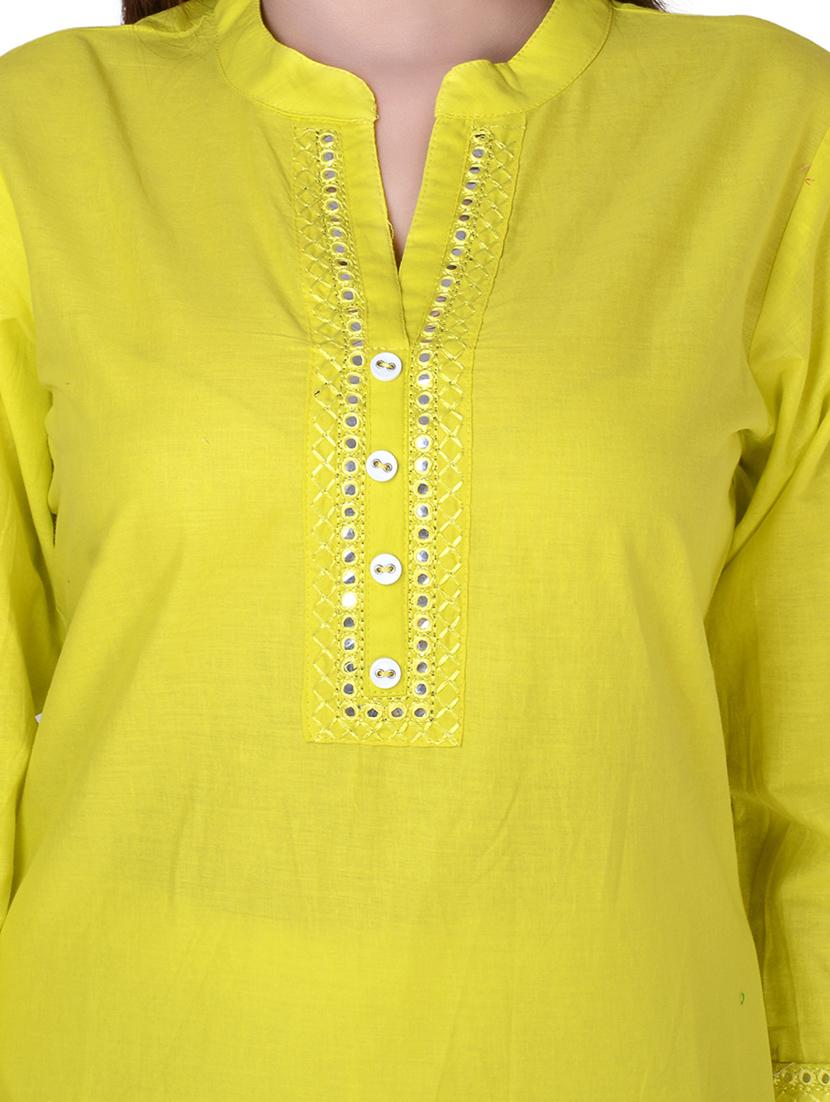 yellow cotton straight solid kurta - 14572085 - Zoom Image - 4