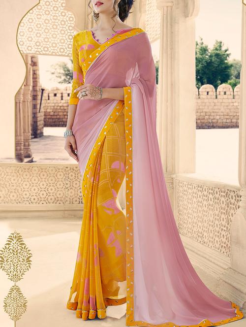 Geometrical half and half saree with blouse - 14574387 - Standard Image - 1