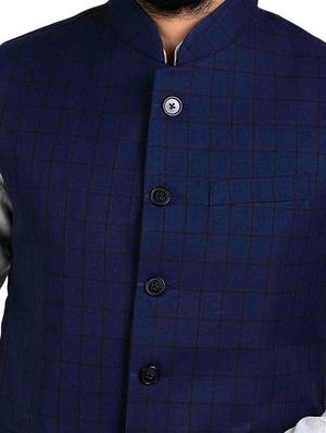navy blue cotton nehru jacket - 14574568 - Standard Image - 4