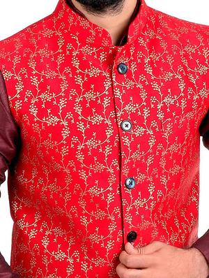 red silk nehru jacket - 14574573 - Standard Image - 4