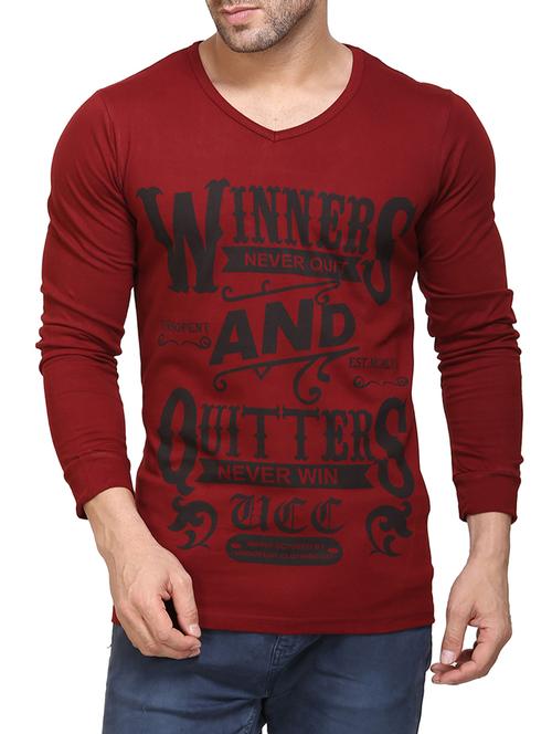 maroon cotton front print tshirt - 14576188 - Very Small Image - 1