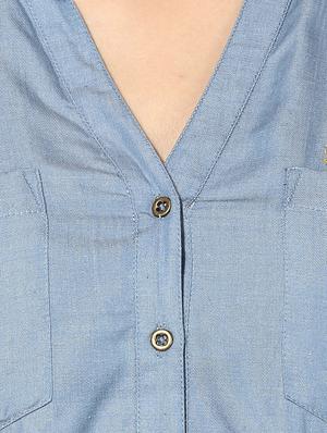 Collared Shirt With Roll Up Full Sleeve & Mustard Thread Embroidery - 14590602 - Standard Image - 4