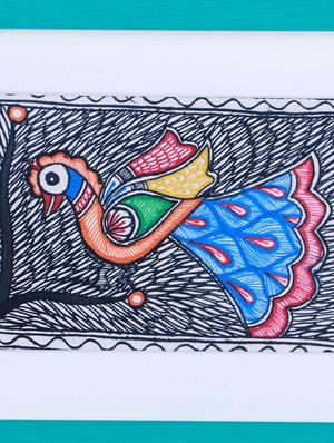 Madhubani Mithila Painting of Birds Celebrating Nature in line paintings - 14593646 - Standard Image - 4