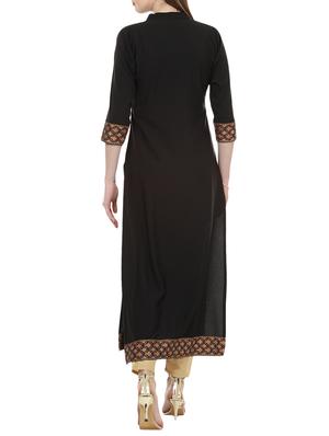 black crepe straight kurta - 14604783 - Standard Image - 4