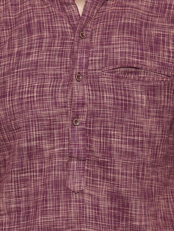 purple linen short kurta - 14605148 - Zoom Image - 4
