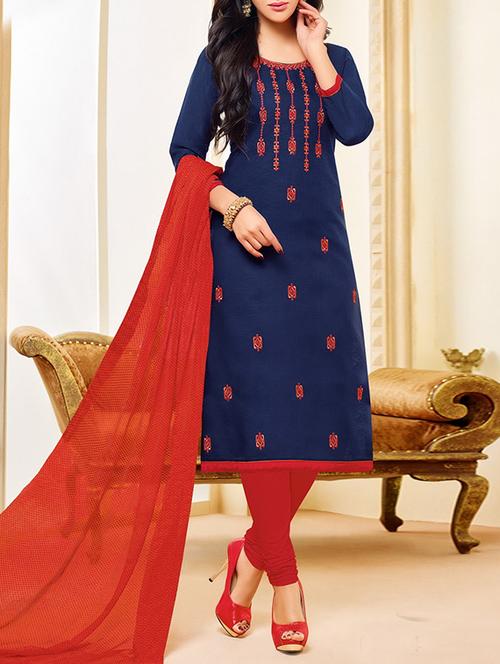 Embroidered unstitched churidaar suit - 14606658 - Standard Image - 1