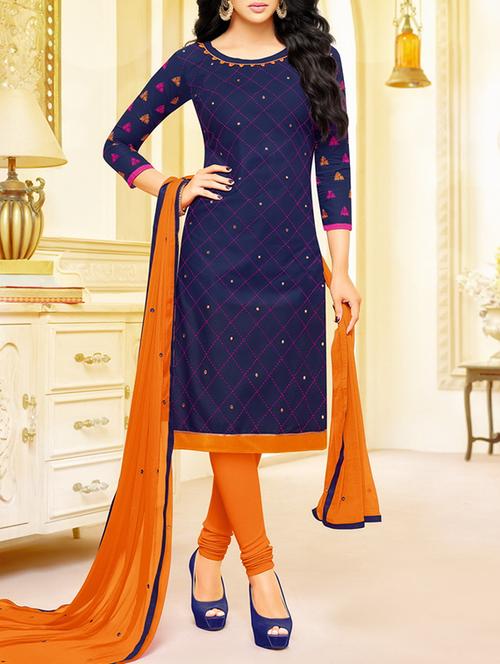 blue cotton churidaar suits unstitched suit - 14606660 - Standard Image - 1