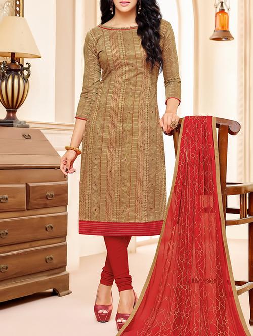 embroidered unstitched churidaar suit - 14606683 - Standard Image - 1