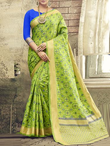 green silk pochampalli saree with blouse - 14607943 - Very Small Image - 1
