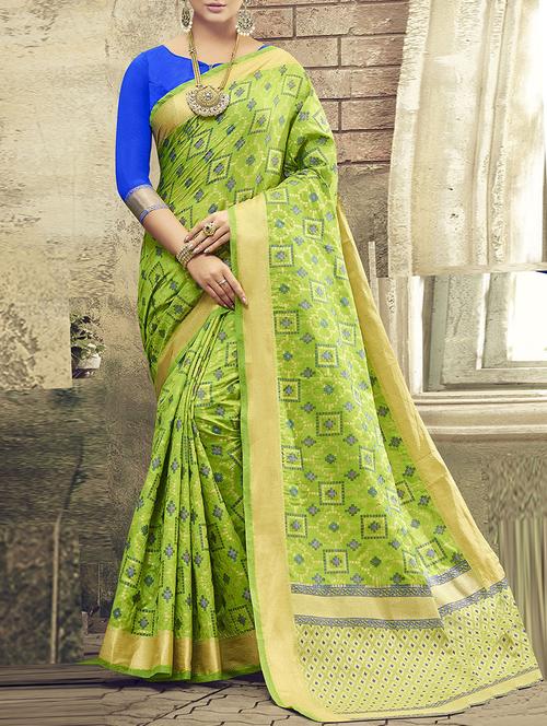 green silk pochampalli saree with blouse - 14607943 - Very Small Image - 1