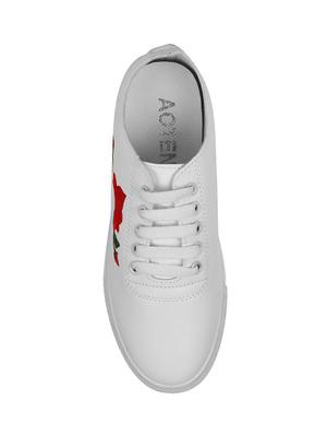white faux leather laceup sneakers - 14610004 - Standard Image - 4