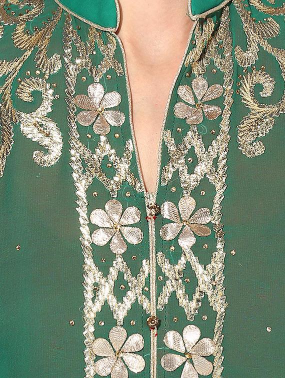 green georgette layered kurta - 14610780 - Zoom Image - 4