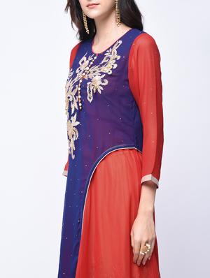 red gotta work georgette layered kurta - 14610793 - Standard Image - 4