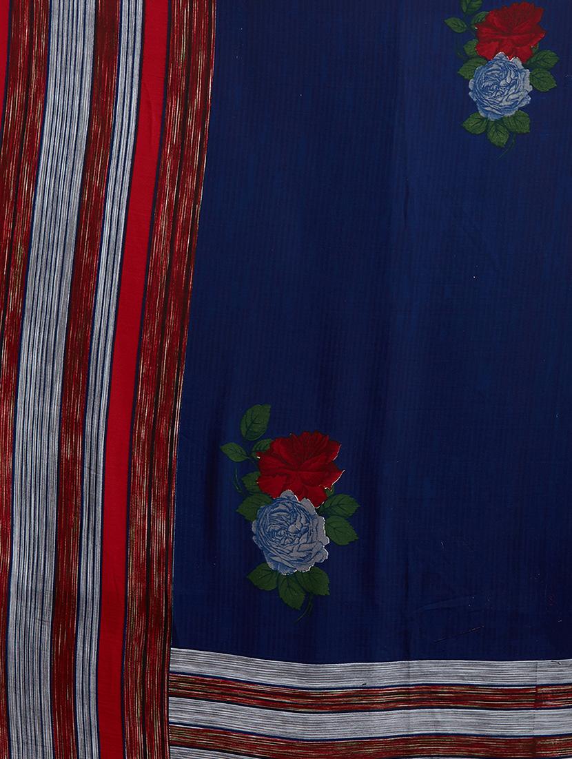 navy blue printed saree with blouse - 14616893 - Zoom Image - 4