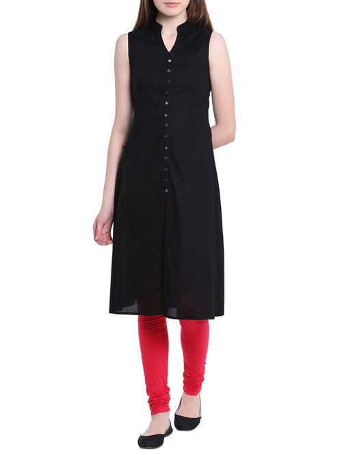 black cotton straight kurta - 14627511 - Very Small Image - 1