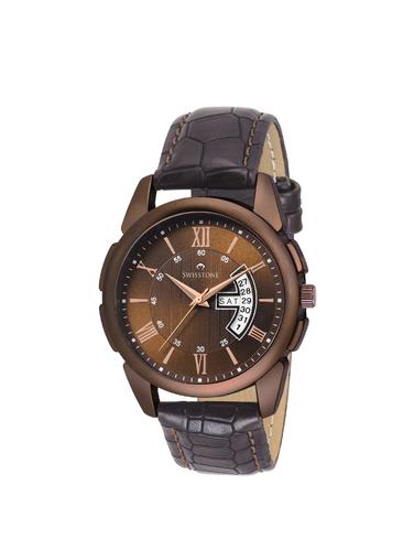 Swisstone BW145-BRWN Brown Leather Strap Wrist Watch for Men - 14633409 - Very Small Image - 1