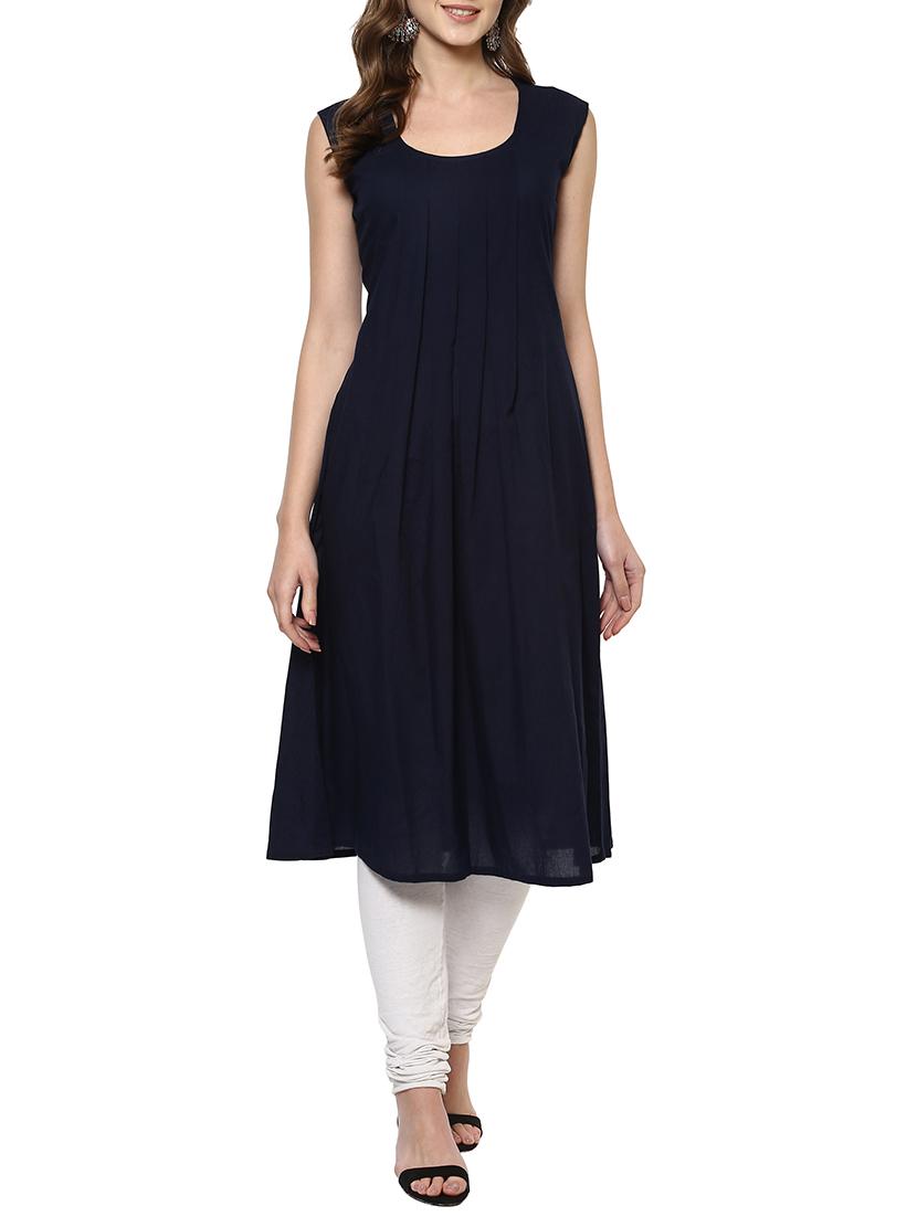 blue cotton layered kurta - 14633767 - Zoom Image - 4