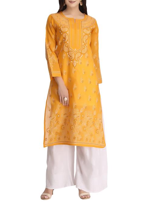 ada mustard cotton straight kurta - 14636521 - Very Small Image - 1