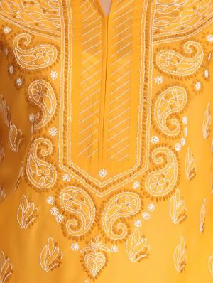 ada mustard cotton straight kurta - 14636521 - Standard Image - 4