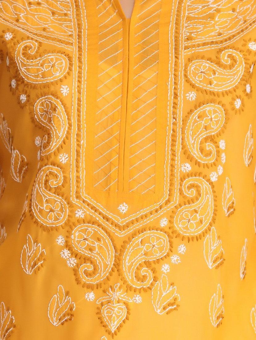 ada mustard cotton straight kurta - 14636521 - Zoom Image - 4