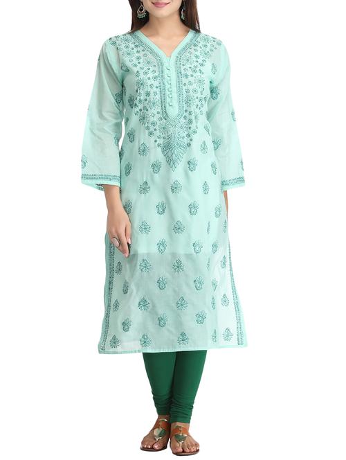 ada blue cotton straight kurta - 14636620 - Very Small Image - 1