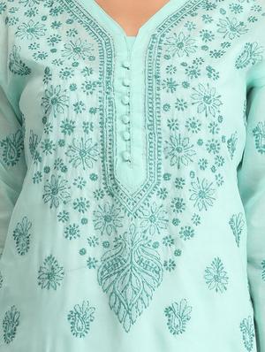 ada blue cotton straight kurta - 14636620 - Standard Image - 4
