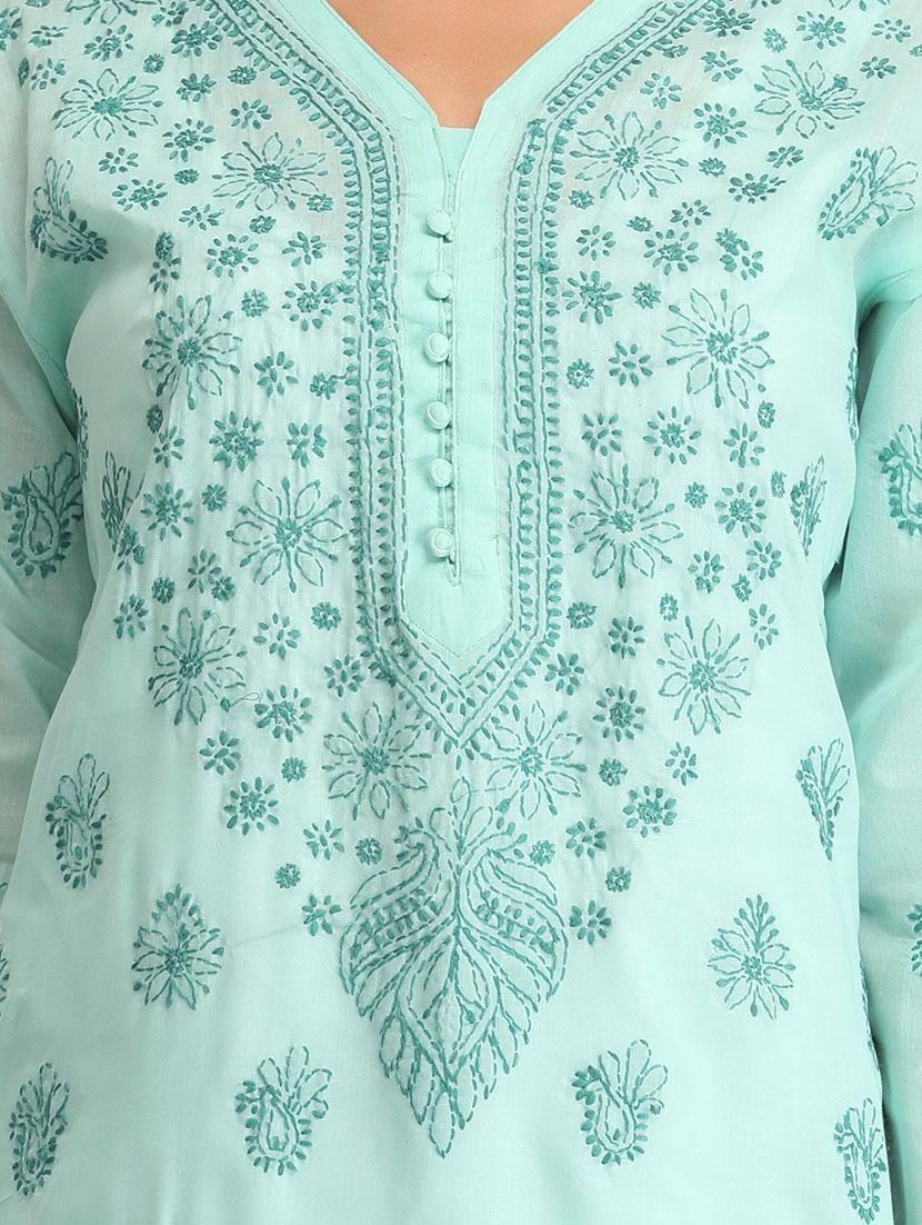ada blue cotton straight kurta - 14636620 - Zoom Image - 4
