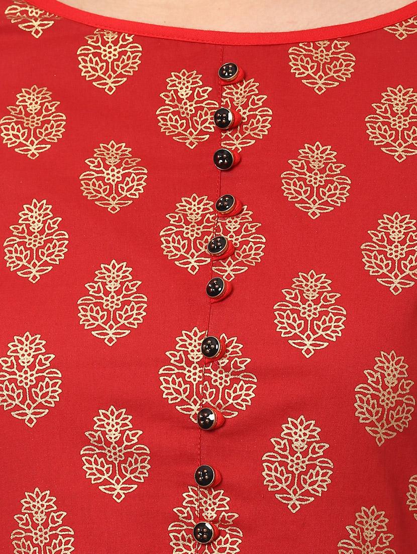 red cotton flared kurta - 14637992 - Zoom Image - 4