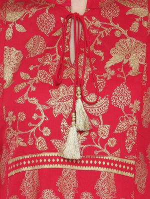 red rayon printed straight kurta - 14646583 - Standard Image - 4