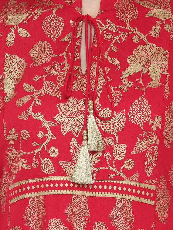 red rayon printed straight kurta - 14646583 - Zoom Image - 4