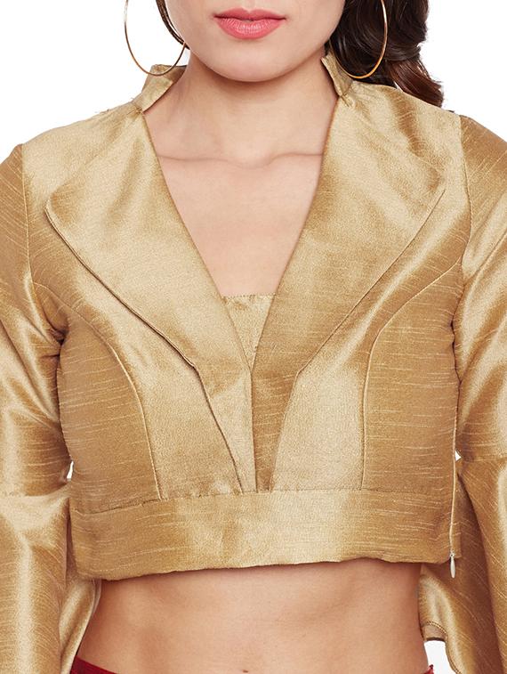 beige silk solid blouse - 14662141 - Zoom Image - 4