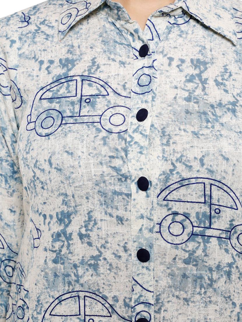 blue cotton blend high=low kurta - 14671155 - Zoom Image - 4