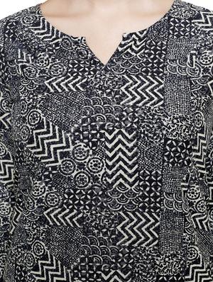 black cotton high-low kurta - 14671159 - Standard Image - 4