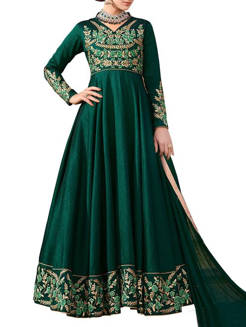 embroidered flared suit semi-stitched suit - 14703991 - Standard Image - 1