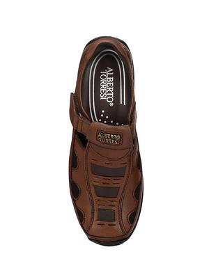 brown leatherette slip on sandal - 14706108 - Standard Image - 4