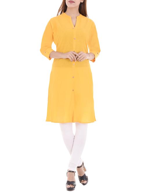yellow cotton straight kurta - 14717060 - Standard Image - 1