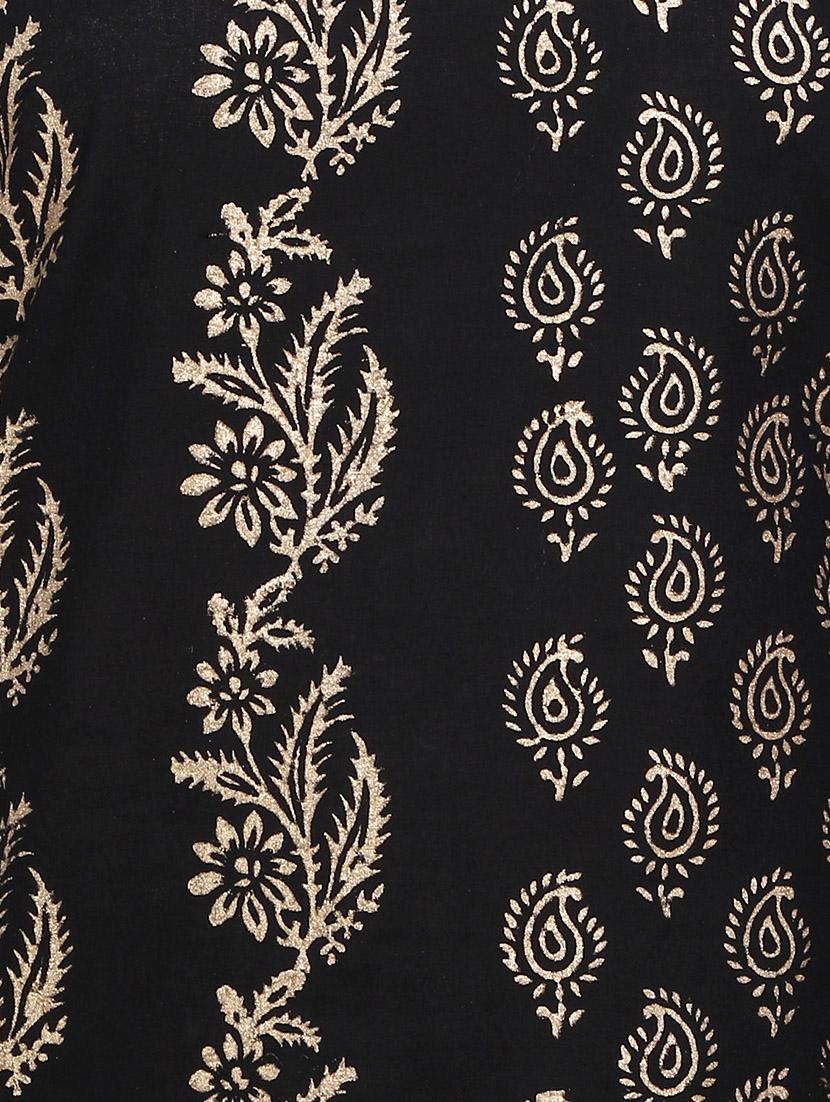 black cotton straight kurta - 14720366 - Zoom Image - 4