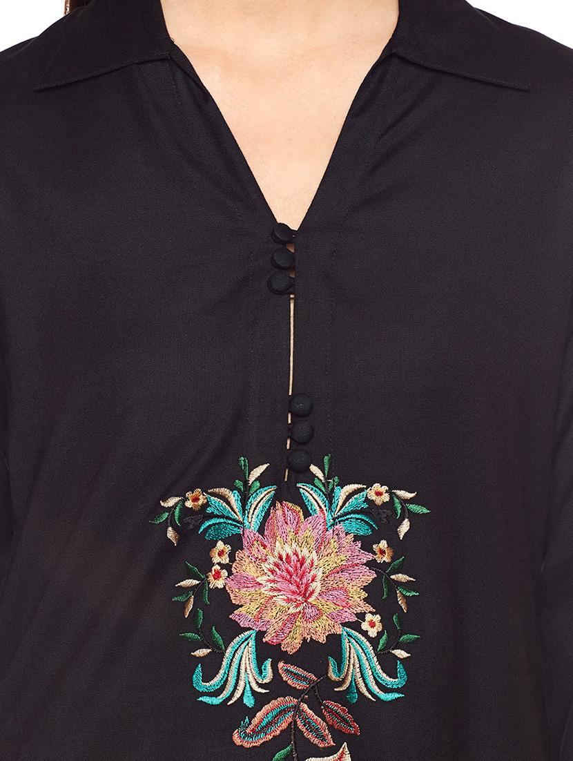 black viscose asymmetric kurti - 14734210 - Zoom Image - 4