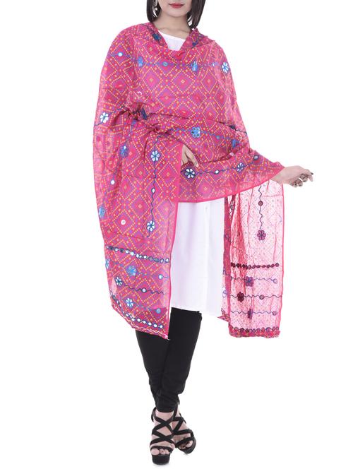 pink chiffon bandhani dupatta - 14745307 - Standard Image - 1