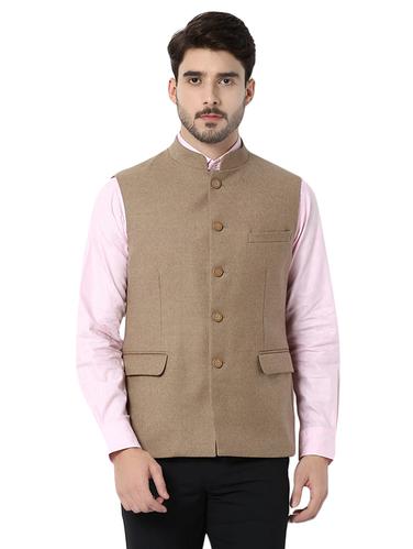 brown cotton nehru jacket - 14748797 - Very Small Image - 1