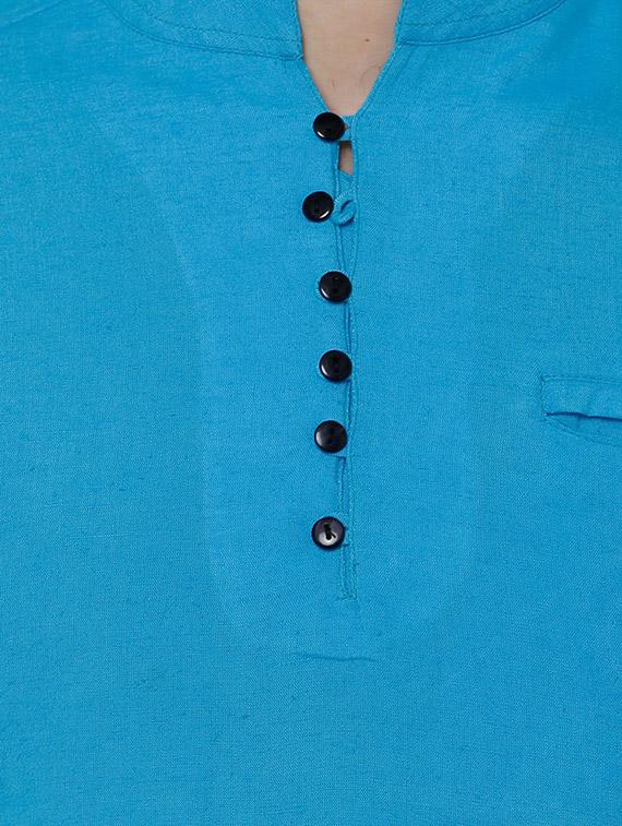 blue linen short kurta - 14763479 - Zoom Image - 4