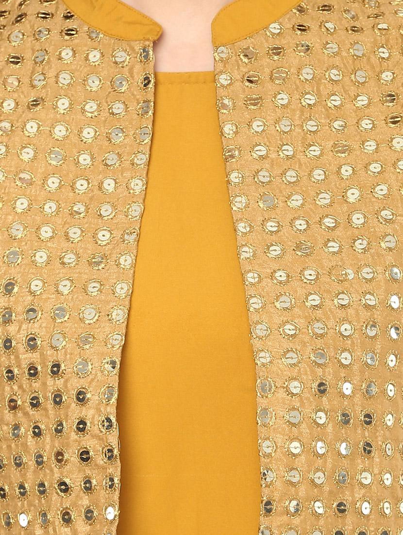 straight kurta with mirror work jacket - 14766978 - Zoom Image - 4
